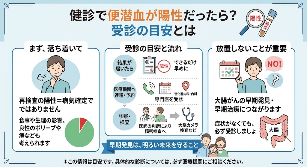 健診で便潜血が陽性だったら？受診の目安とは
