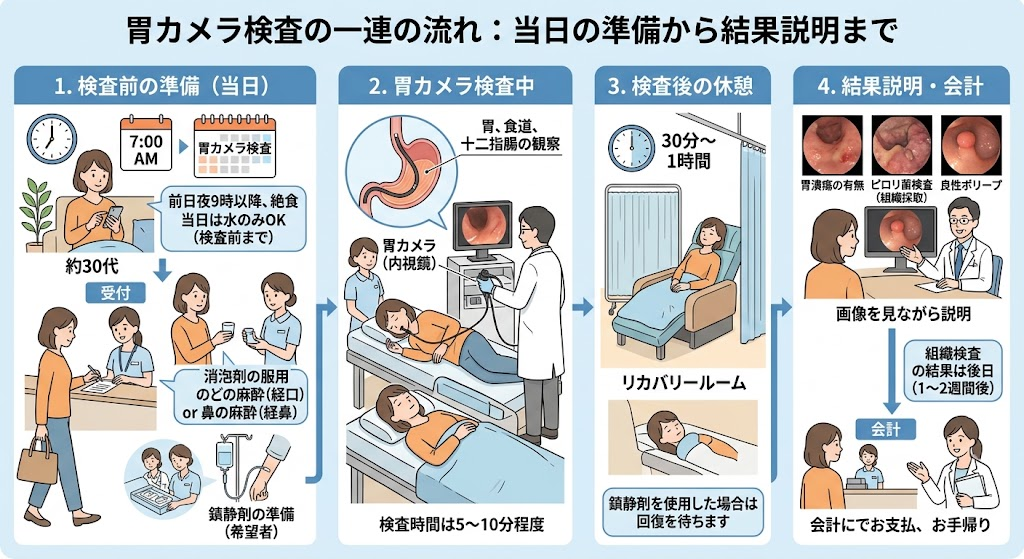 胃カメラ検査はどんな流れで受けるの?当日の準備から結果まで