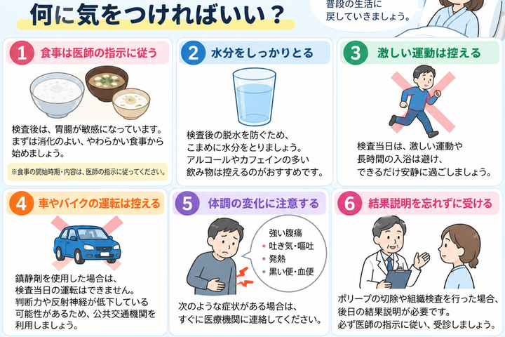 内視鏡検査を受けた後、何に気をつければいい?