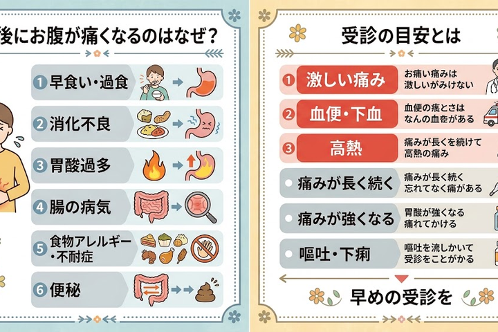 食後にお腹が痛くなるのはなぜ?受診の目安とは