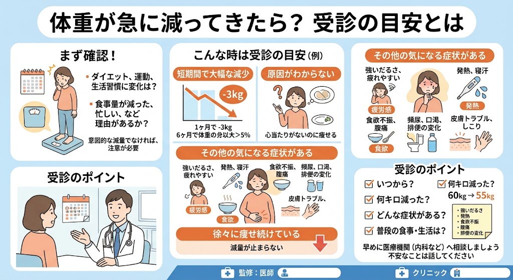 体重が急に減ってきたら?受診の目安とは