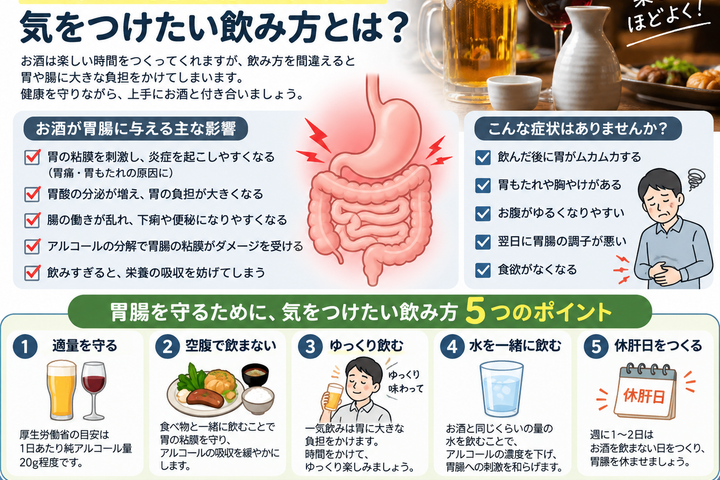 お酒と胃腸の負担、気をつけたい飲み方とは?